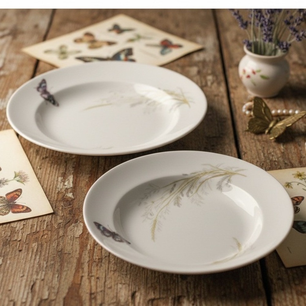 Haviland Limoges Meadow Visitors Small Bowls, Set of 2, Vtgโ Butterfly Porcelain